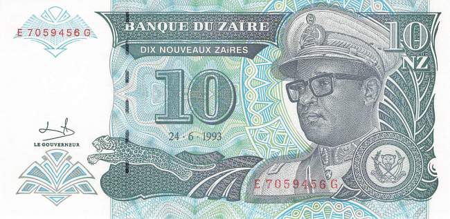 Zaire p54 10 nouveaux Zaires 1993 front